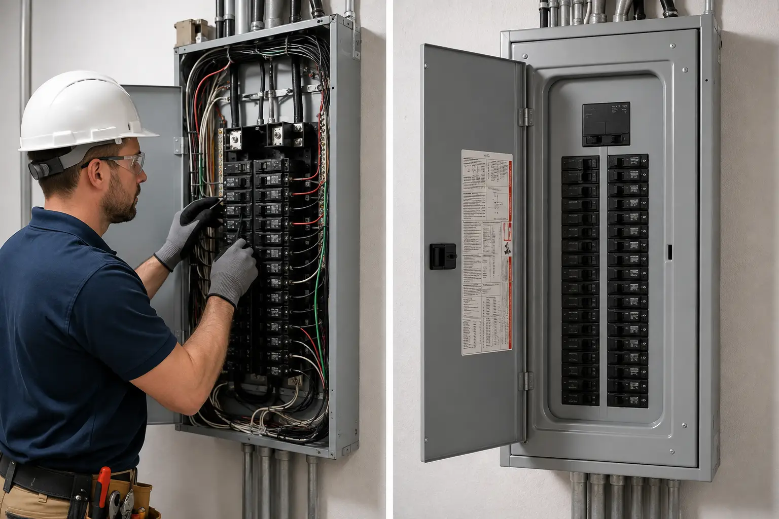 Electrician Comparing Breaker Panels
